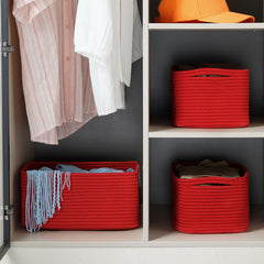 Maxuni basket filled with books shows compact storage capacity.