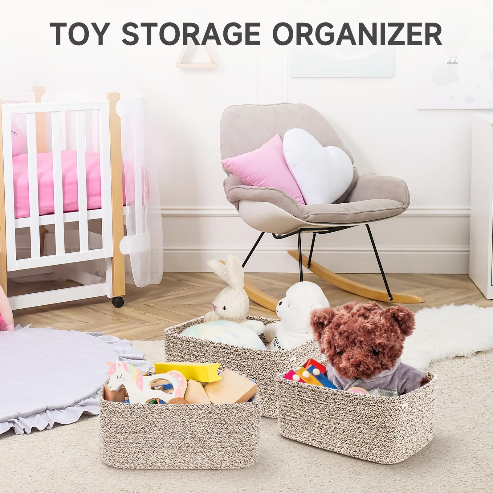 Maxuni closet organizer baskets with handles stacked for closet organization