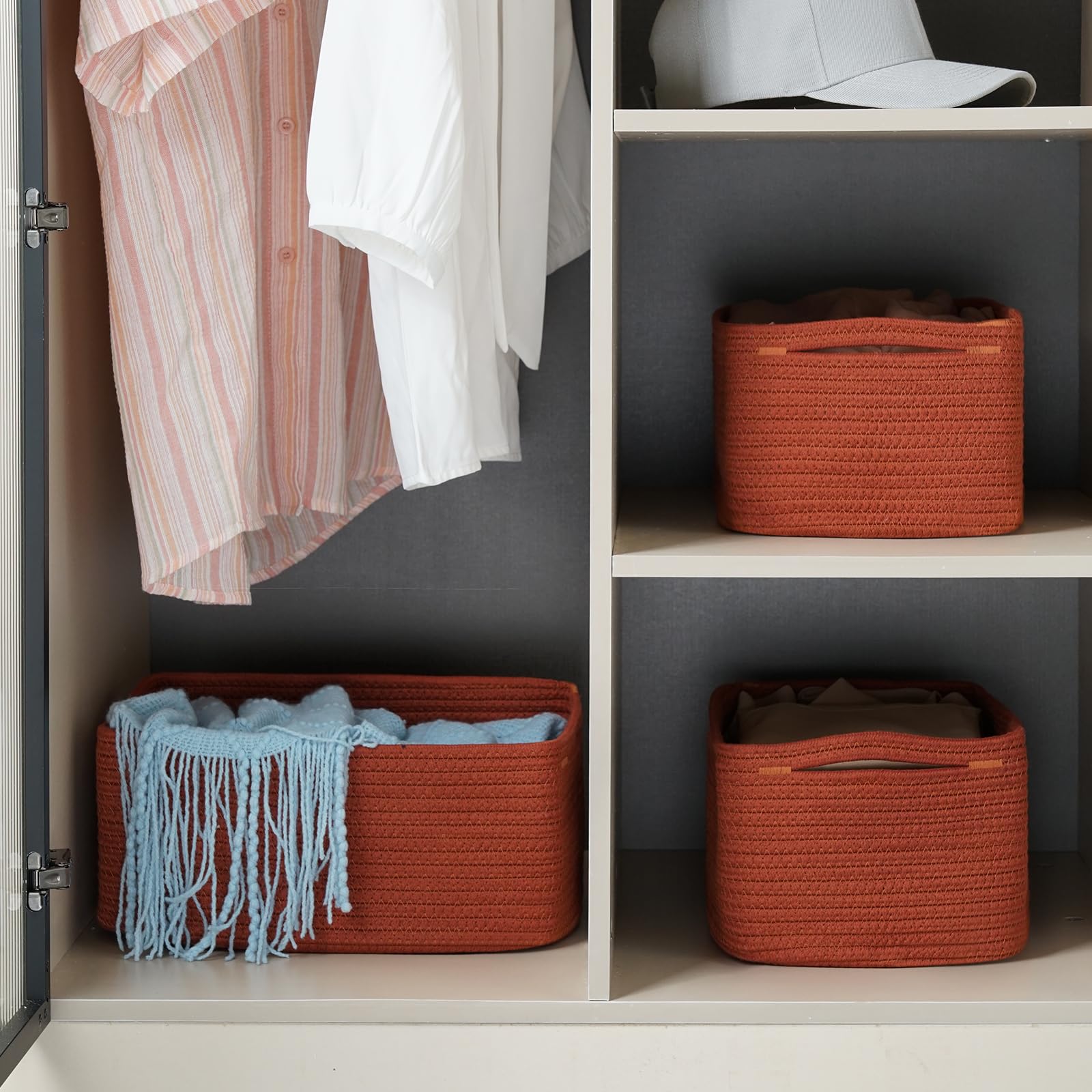 Maxuni closet organizer stacked for room decor and easy access.