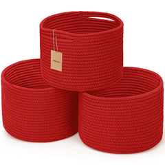 Maxuni cotton rope basket red three-pack demonstrates versatile home storage.