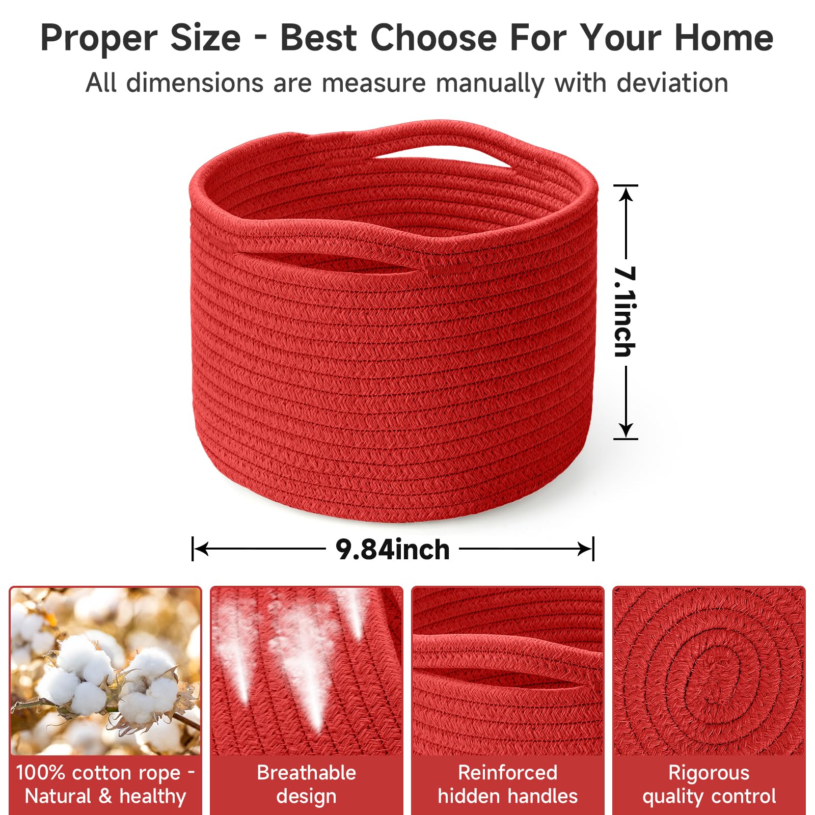 Maxuni small rope basket with reinforced hidden handles for easy carrying.