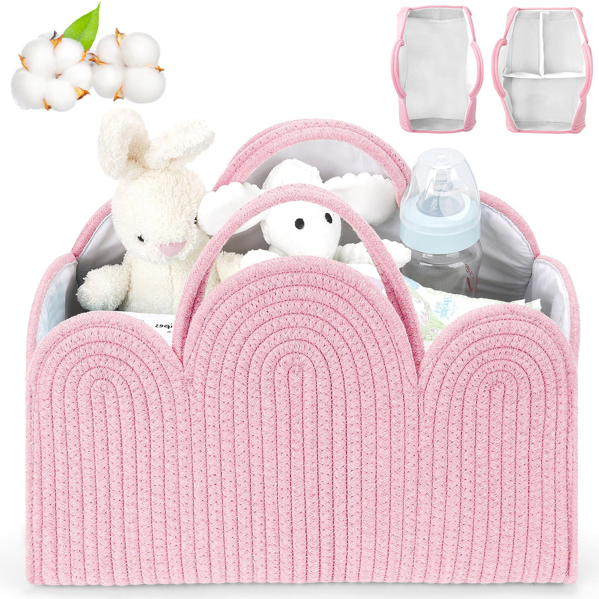 Maxuni diaper basket organizer pink front view showing accessible storage