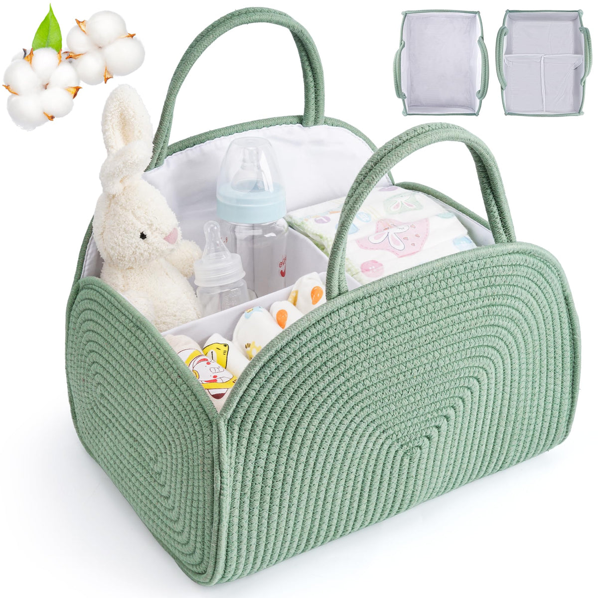 Maxuni diaper caddy with four compartments for organized nursery storage.