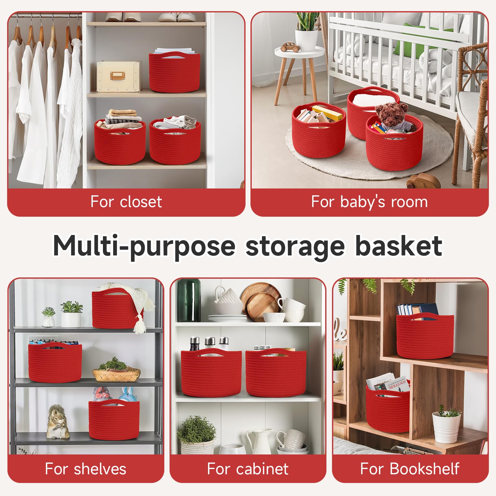 Maxuni red rope basket offers decorative storage with no odor.