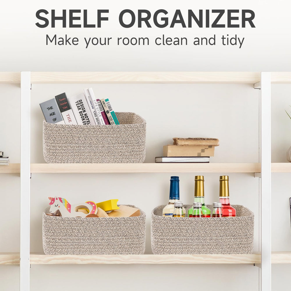 Maxuni mixed brown rope baskets complement decor while organizing essentials.