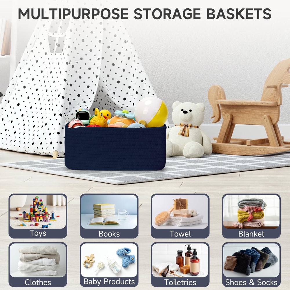 Maxuni navy storage baskets add versatile home organization and decor.