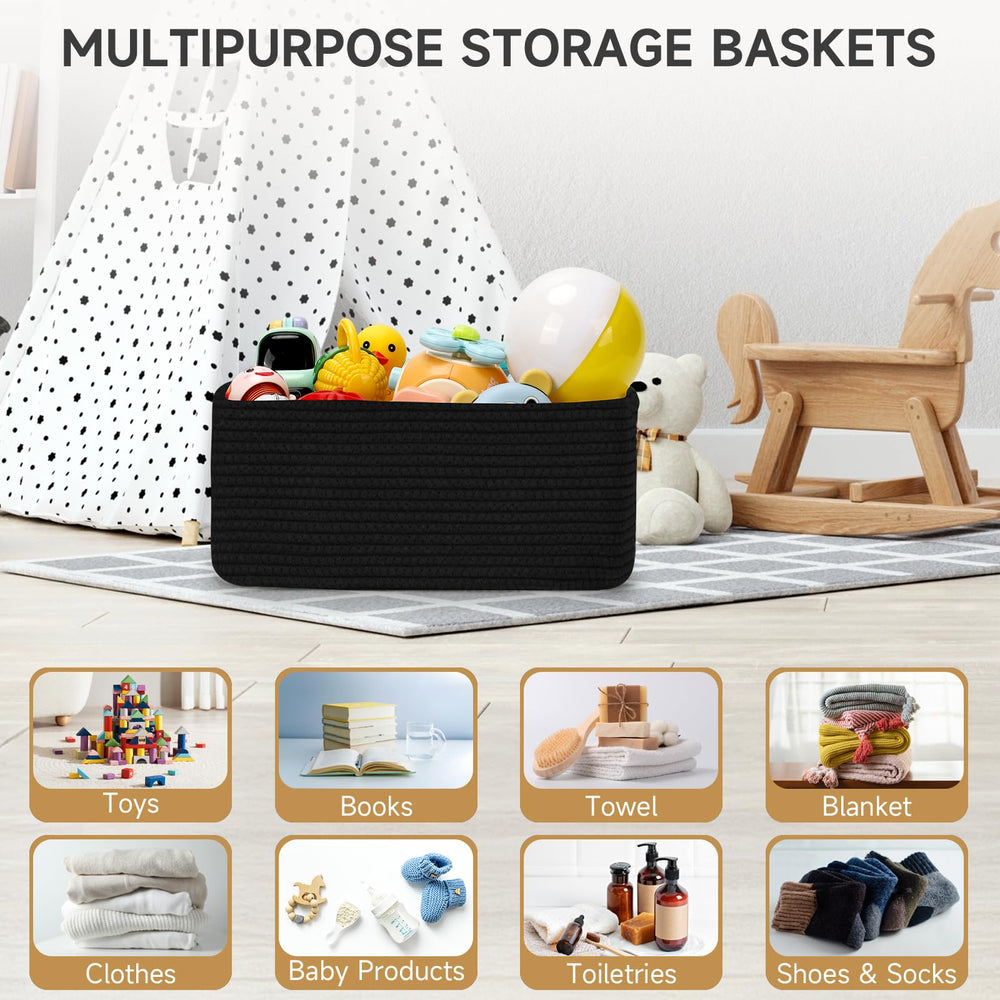 Maxuni rope basket with hidden handles used as a closet organizer for easy transport.