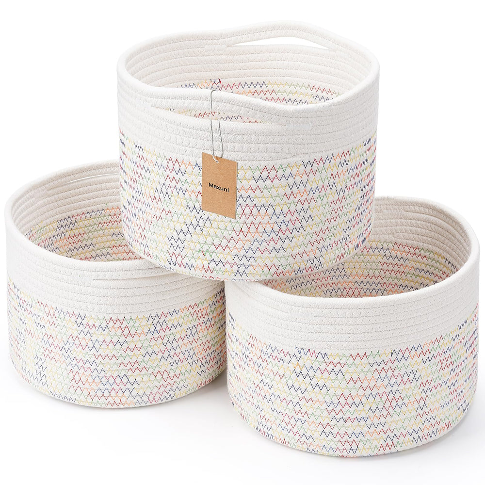 Maxuni rope basket rainbow set on shelf adds colorful organization and easy access