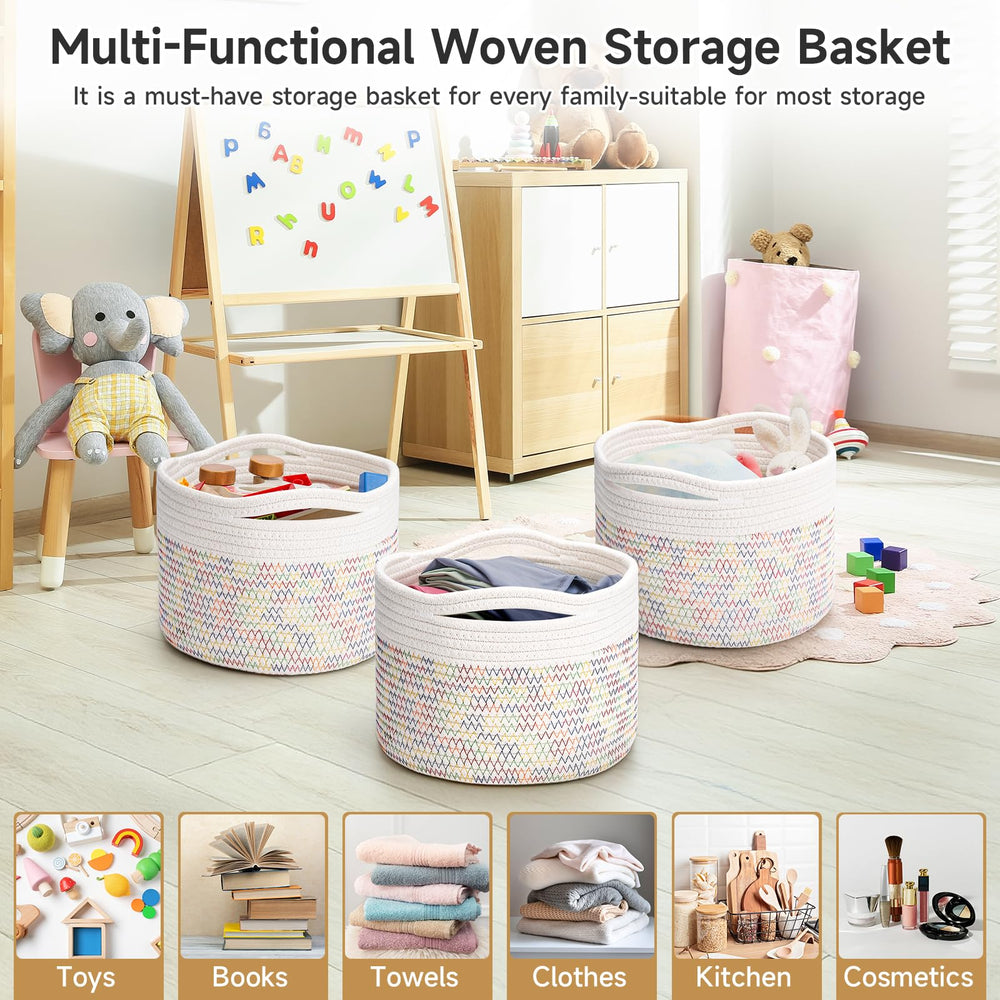 Maxuni rope basket on a shelf with toys demonstrates versatile storage