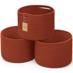 Maxuni rope basket storage in brick red offers sturdy organization on shelves.