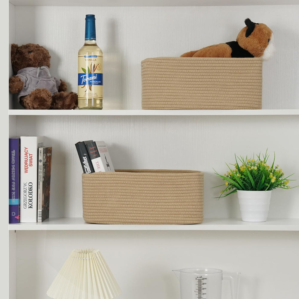 Maxuni rope-woven shelf basket showcases soft texture and durable construction.