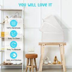 Maxuni shelf baskets baby-room-ready provide safe storage for blankets and toys.