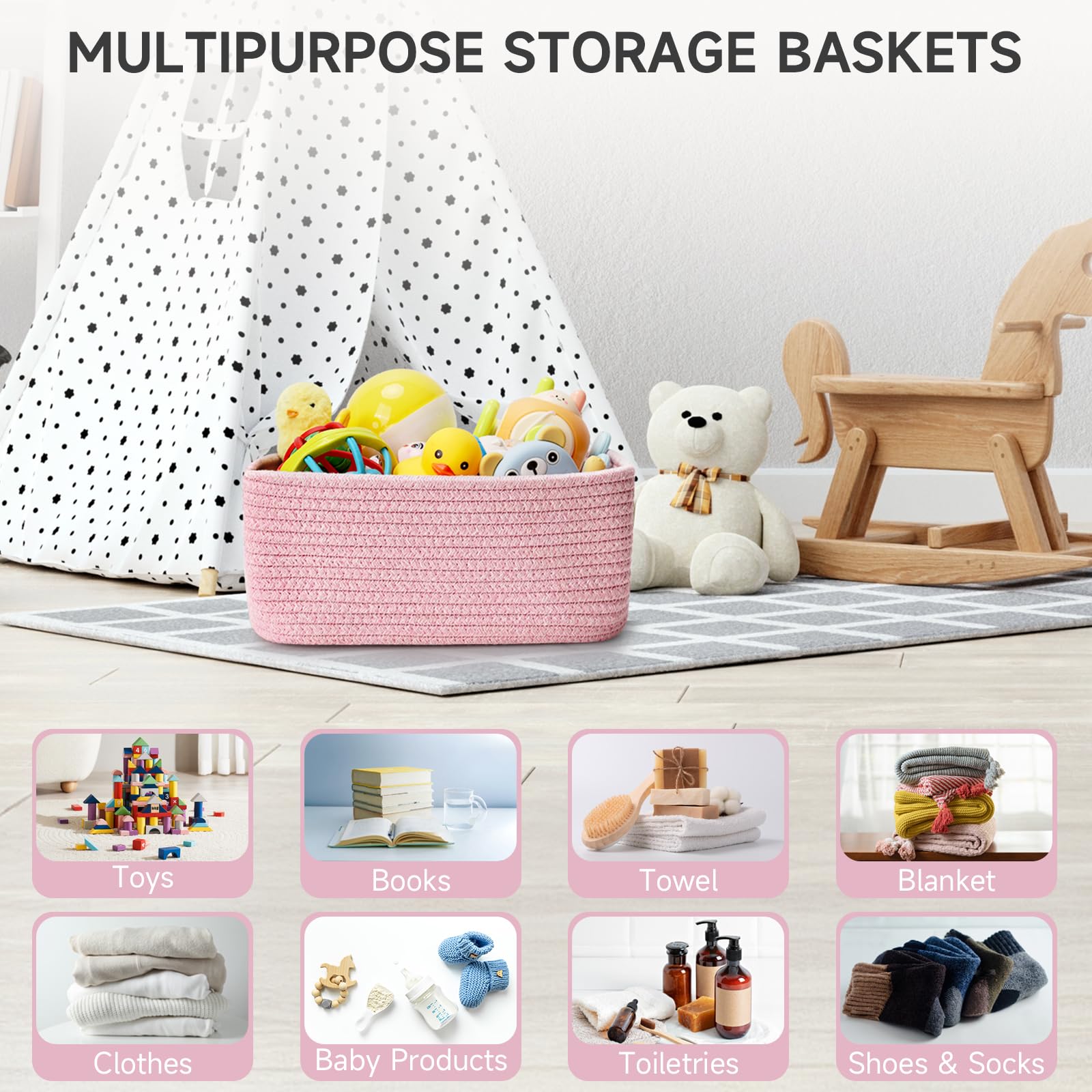 Maxuni shelf baskets nursery setting shows baby-friendly storage for toys and essentials