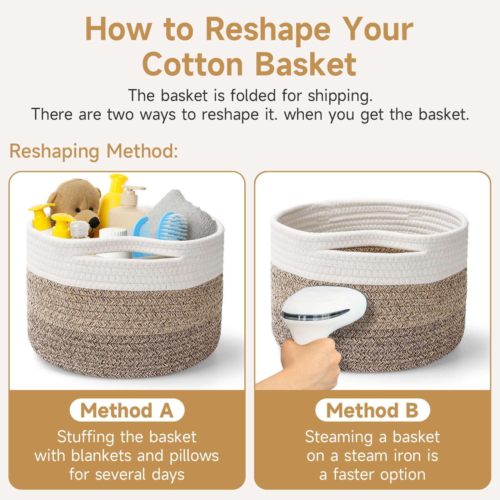 Maxuni small rope basket care shaping after unpacking warm steam helps reshape