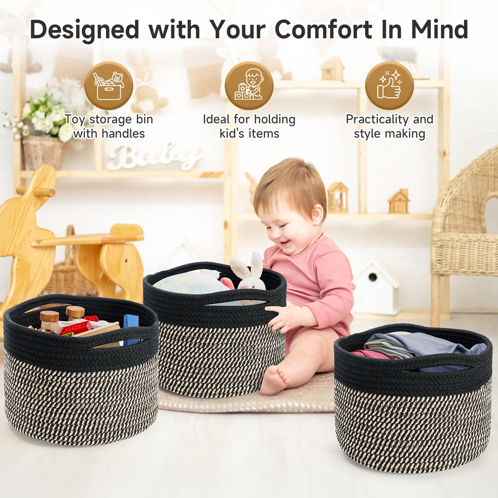 Maxuni small rope basket demonstrates multi-use storage for shelves and desks.