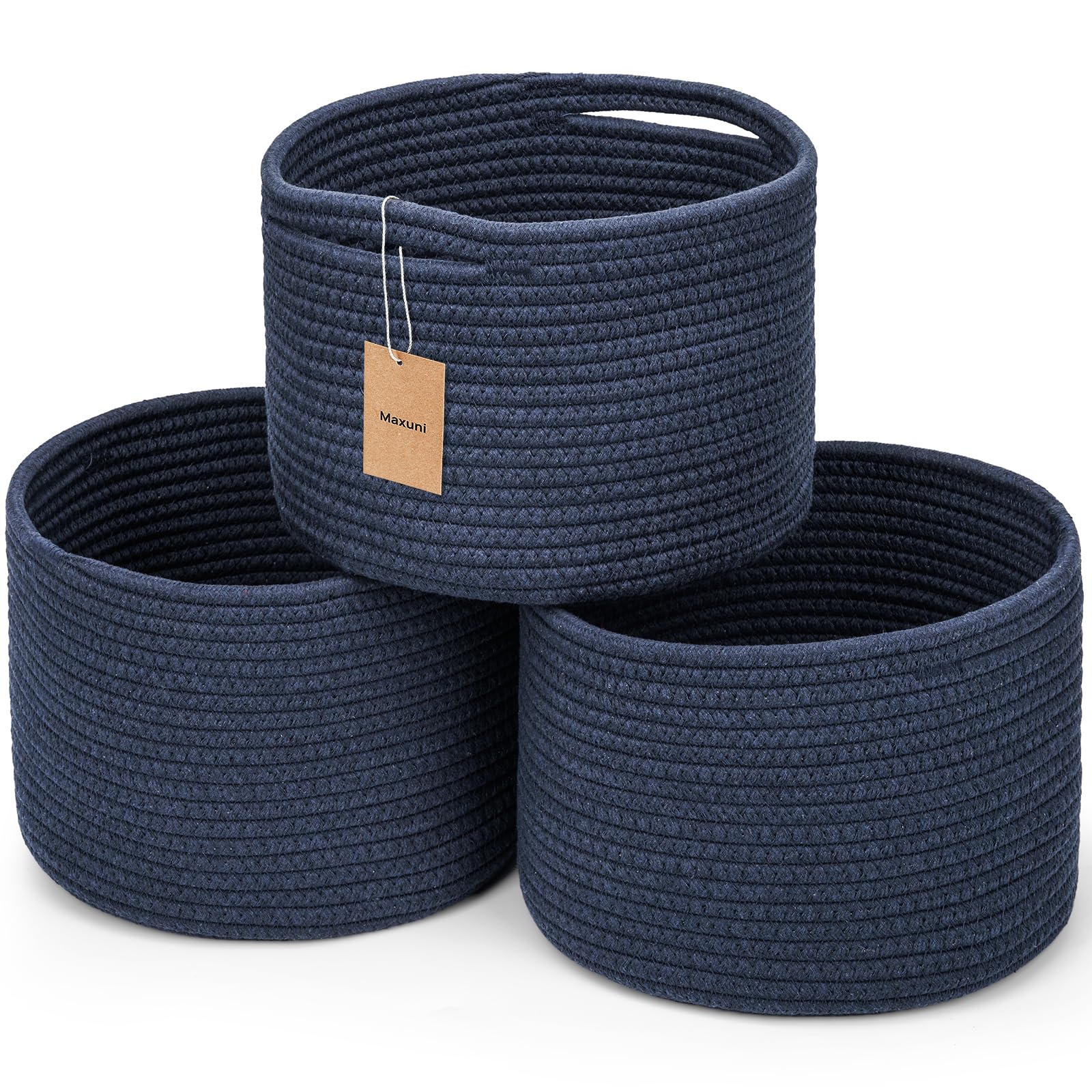 Maxuni small rope basket navy blue on shelf for tidy keys and wallets.