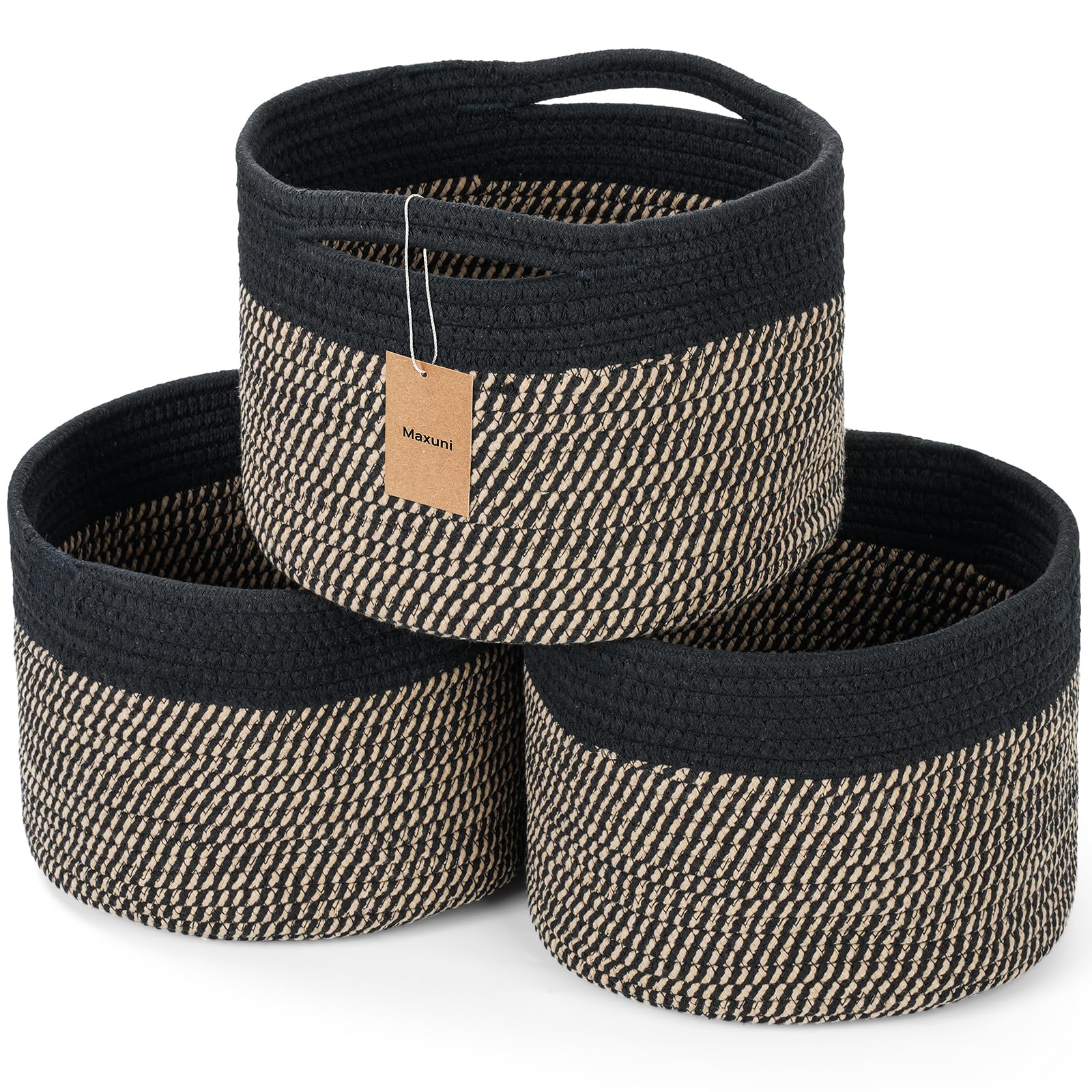Maxuni small rope basket with round open top for easy storage and display.