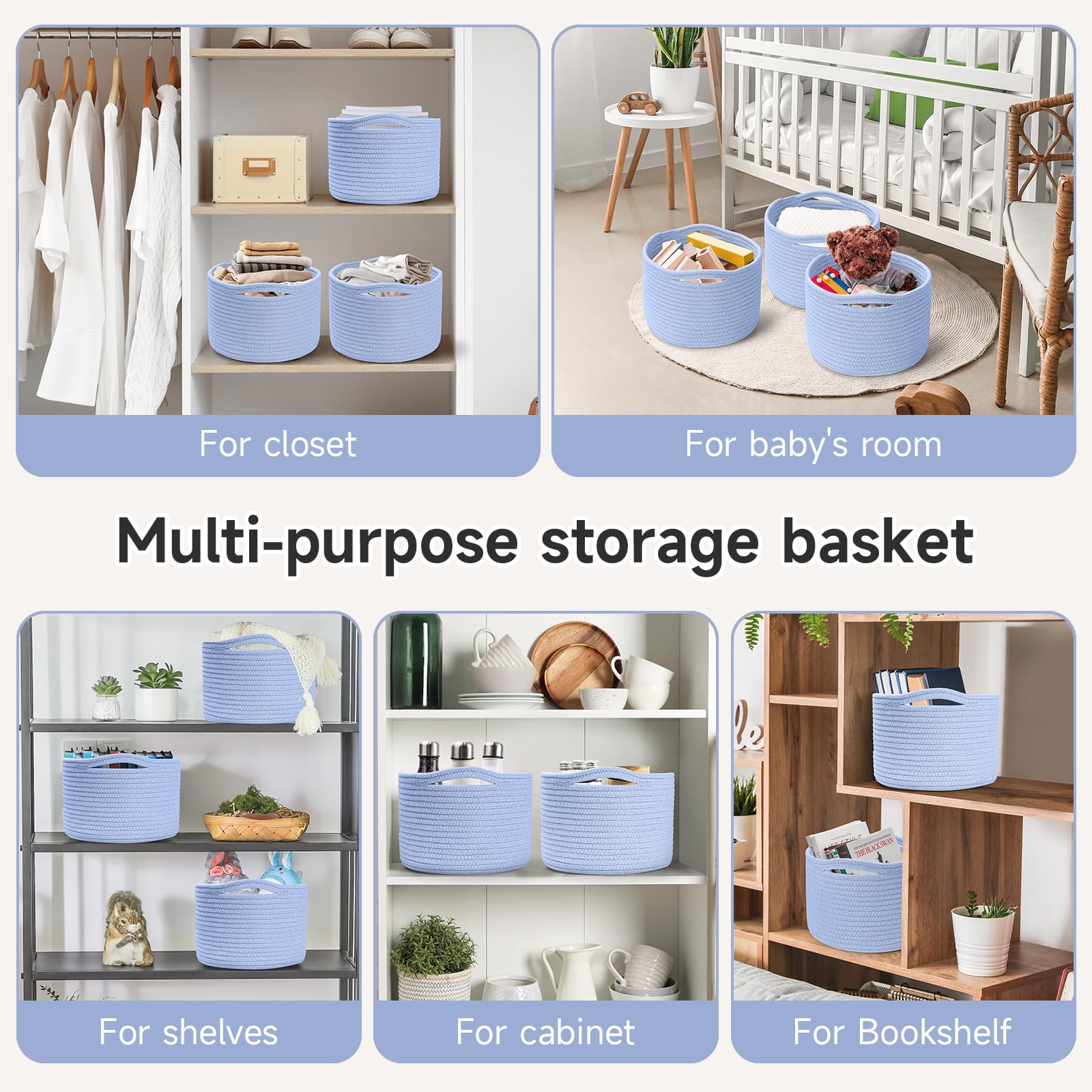 Maxuni small rope basket skyblue hidden handles closeup shows reinforced durability.