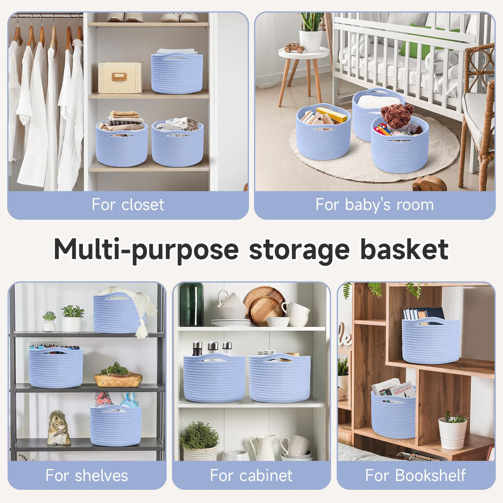 Maxuni small rope basket skyblue hidden handles closeup shows reinforced durability.