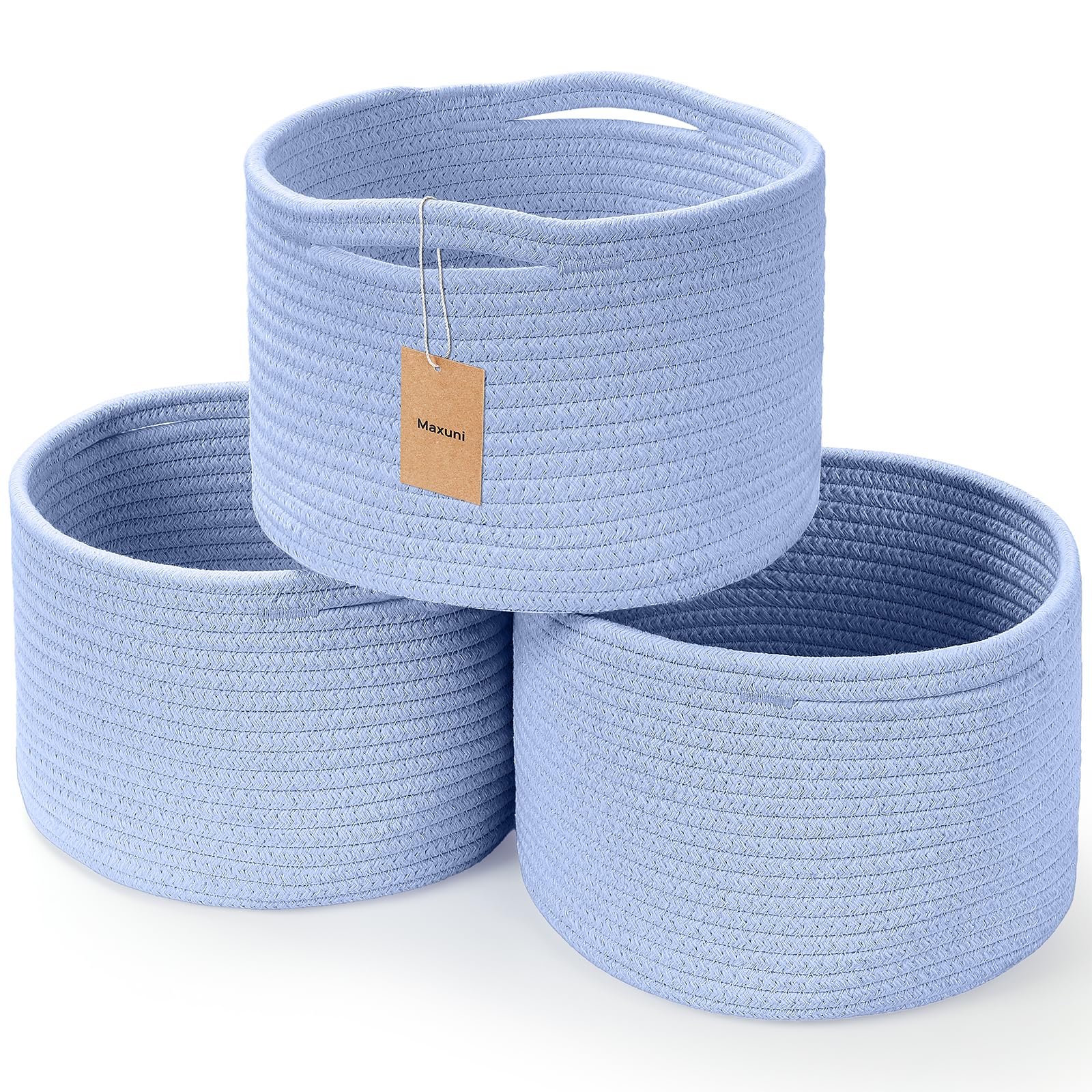 Maxuni small rope basket skyblue packaged, ready for giftable storage and decluttering.