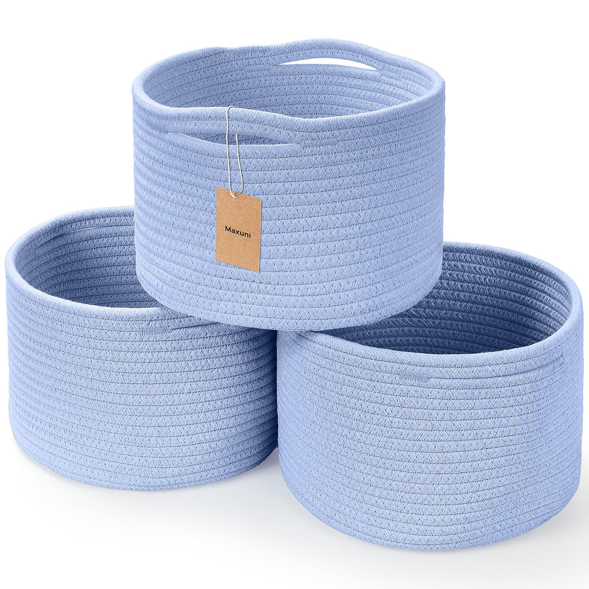 Maxuni small rope basket skyblue packaged, ready for giftable storage and decluttering.