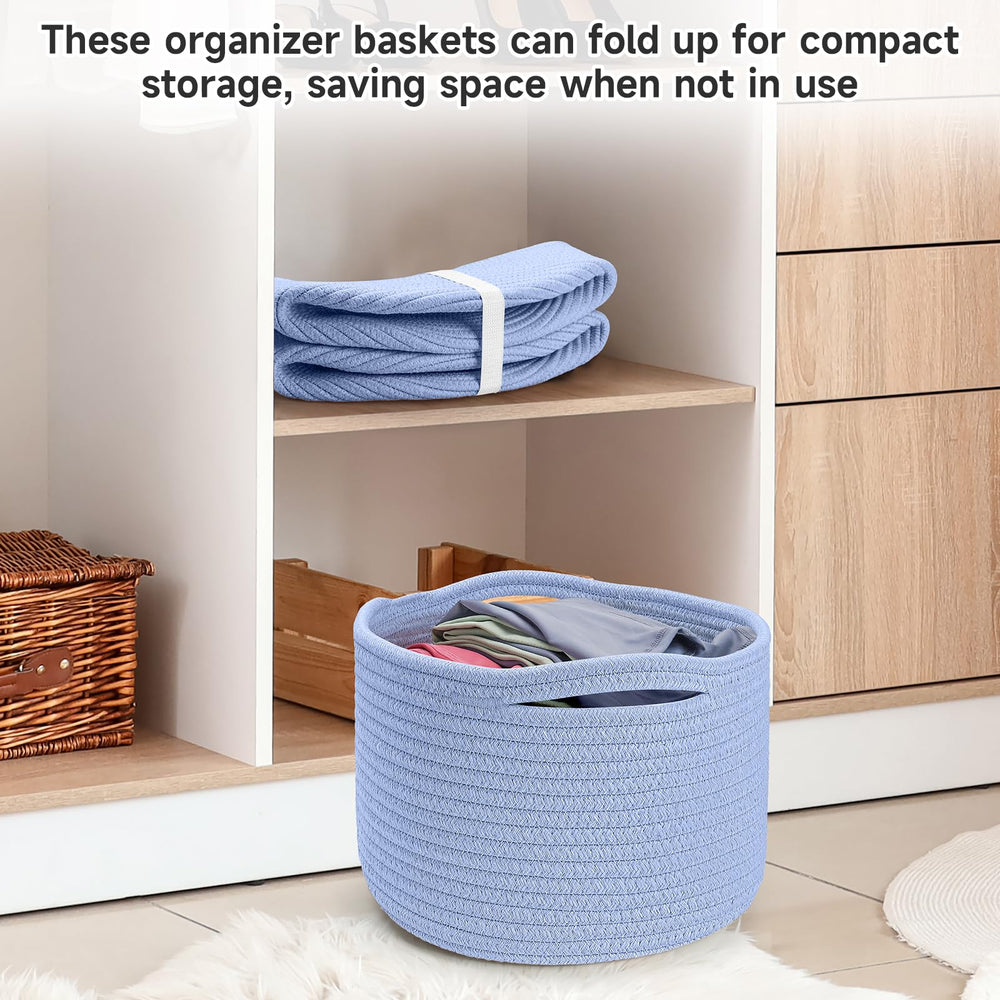 Maxuni small rope basket skyblue toy storage in playroom.