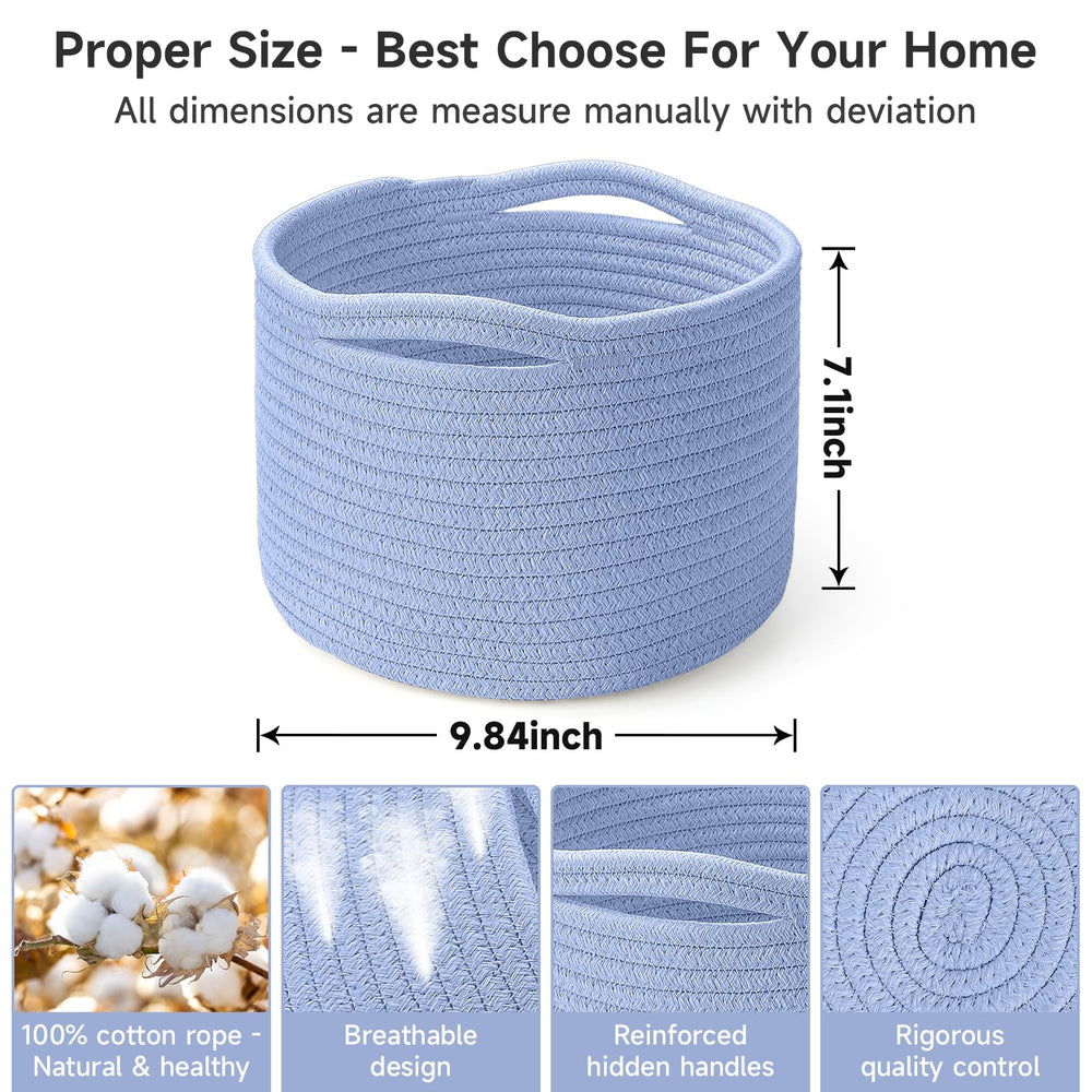 Maxuni small rope basket skyblue weave closeup highlights durable cotton construction.