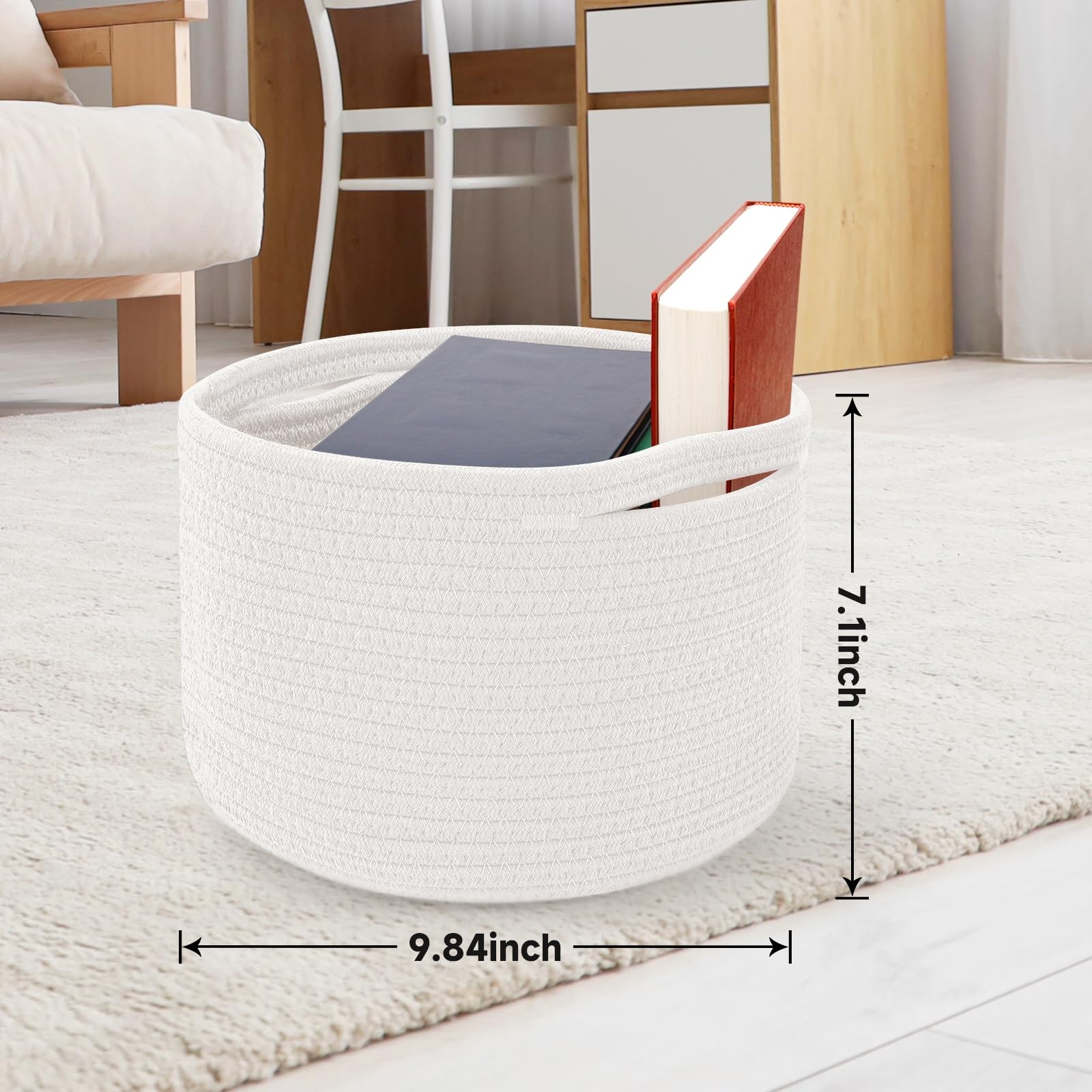 Maxuni small rope basket hidden reinforced handles for easy carrying.