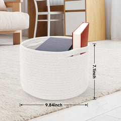 Maxuni small rope basket hidden reinforced handles for easy carrying.