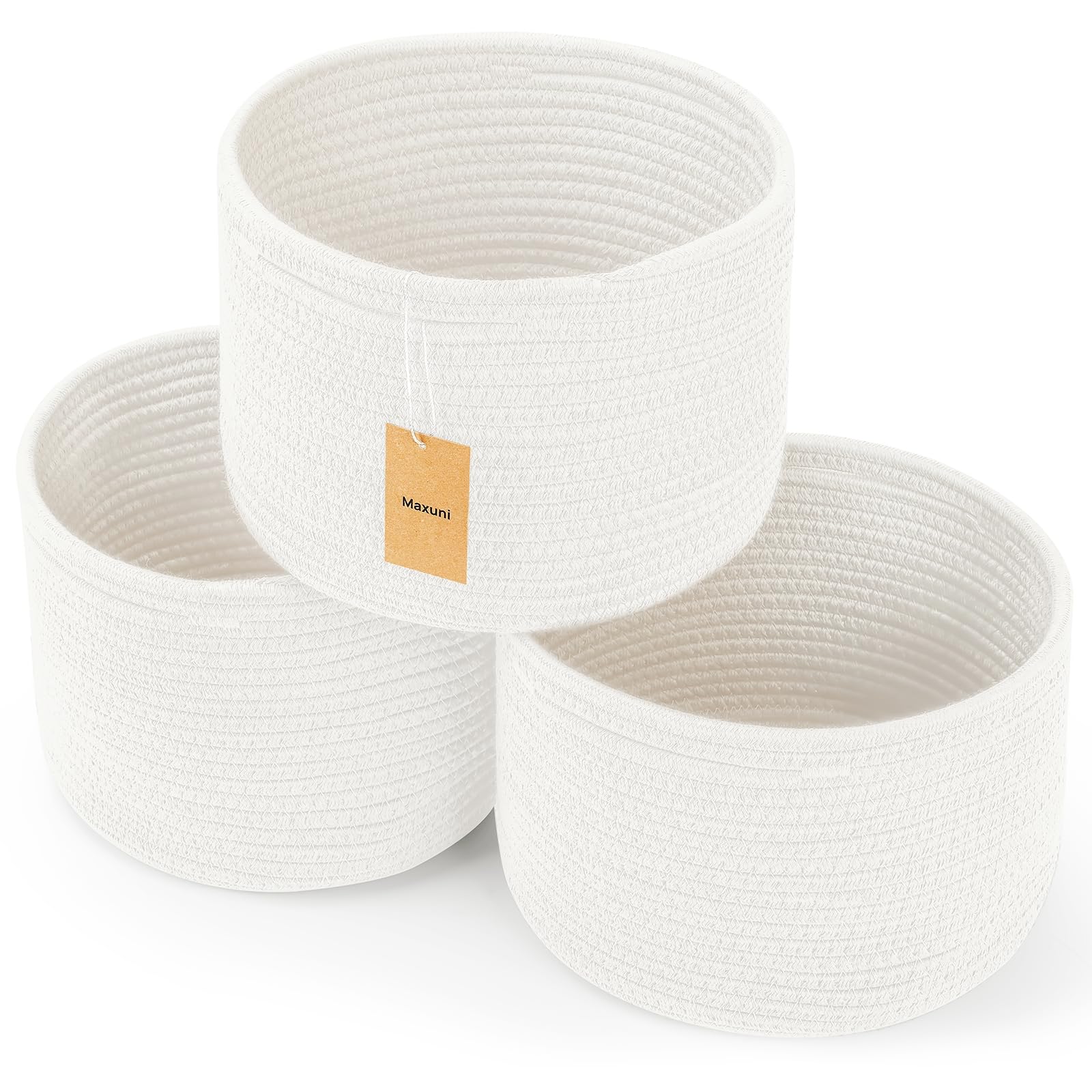 Maxuni small rope basket natural cotton rope for tidy shelves.