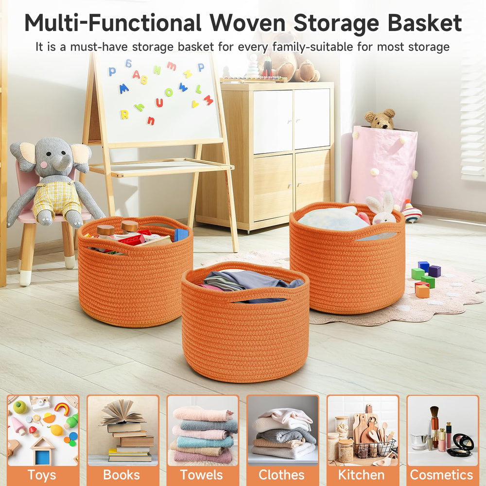 Maxuni small rope baskets orange open-top display ideal for quick access to toys.