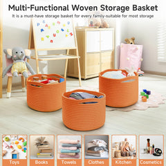 Maxuni small rope baskets orange open-top display ideal for quick access to toys.