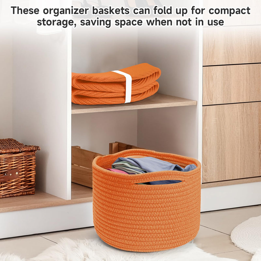Maxuni small rope baskets orange toy-storage use-case in kids' room.