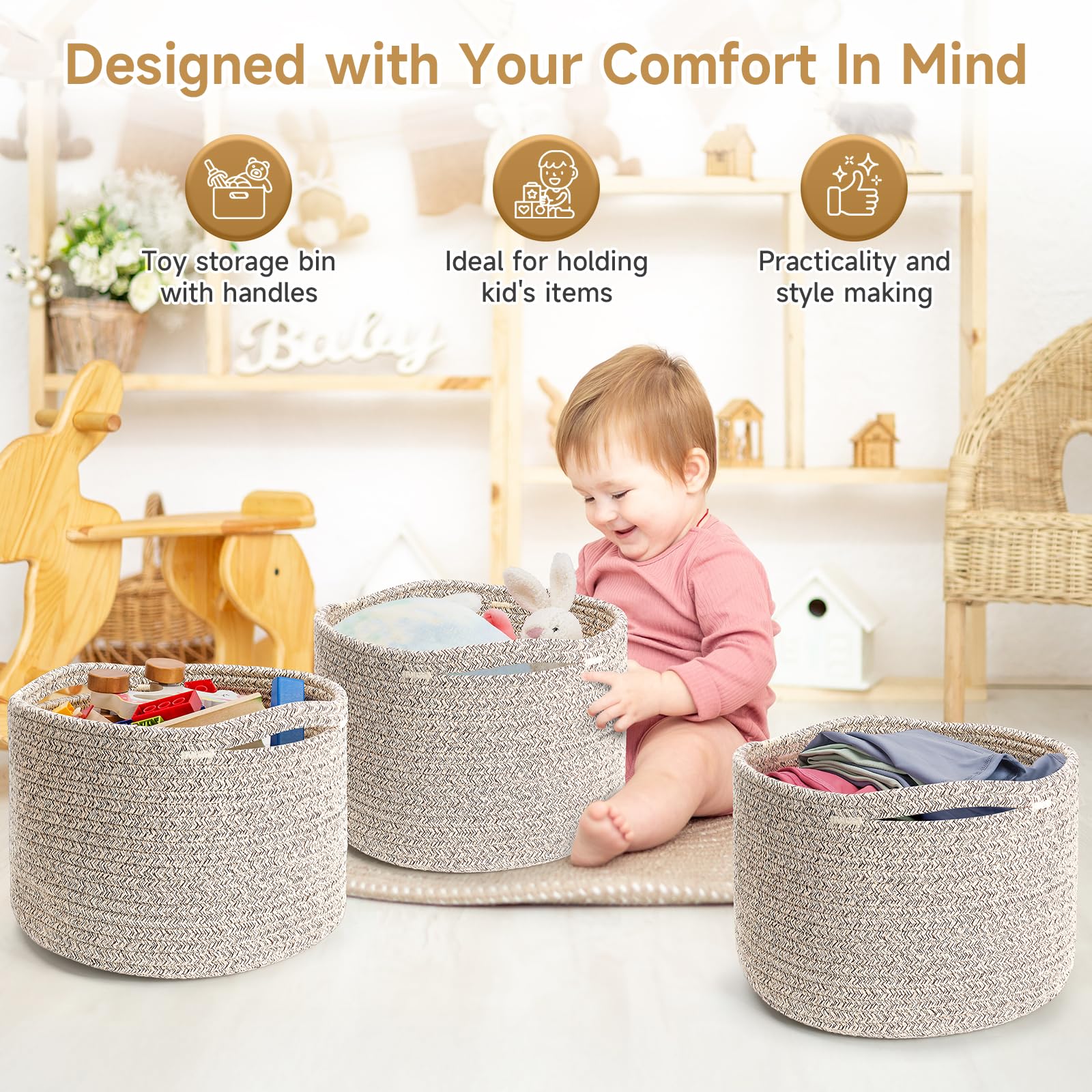 Maxuni small rope baskets reinforced handles closeup show durable carrying