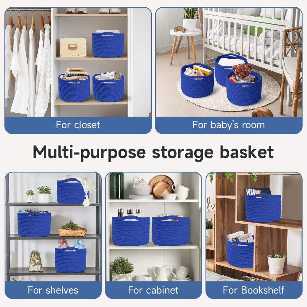 Maxuni small rope baskets used for toy storage in a nursery