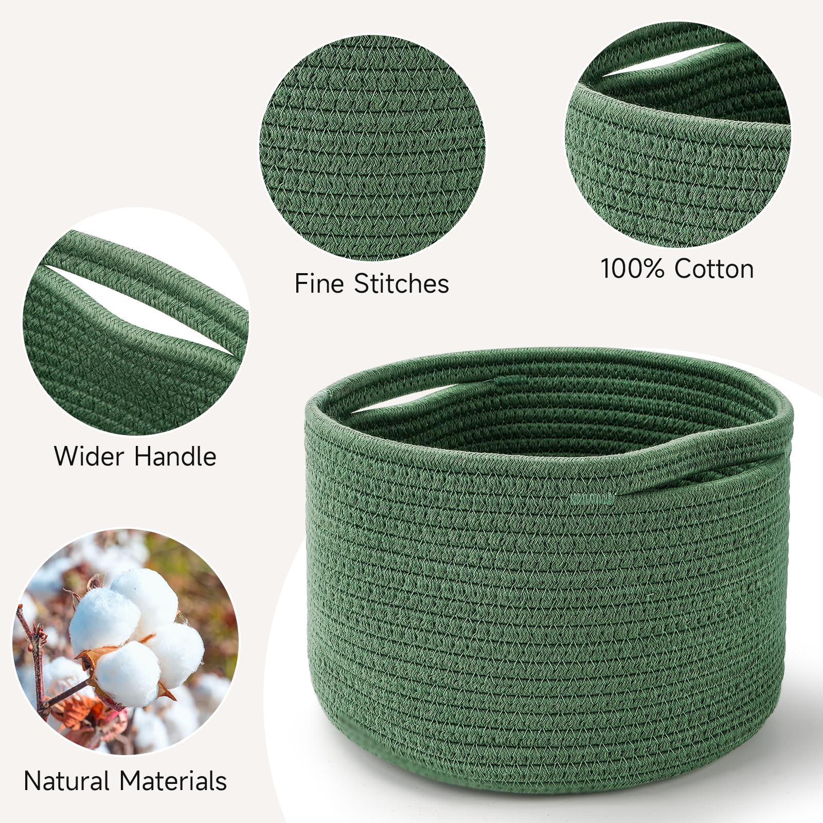 Maxuni three-pack green rope baskets shown together for versatile home organization
