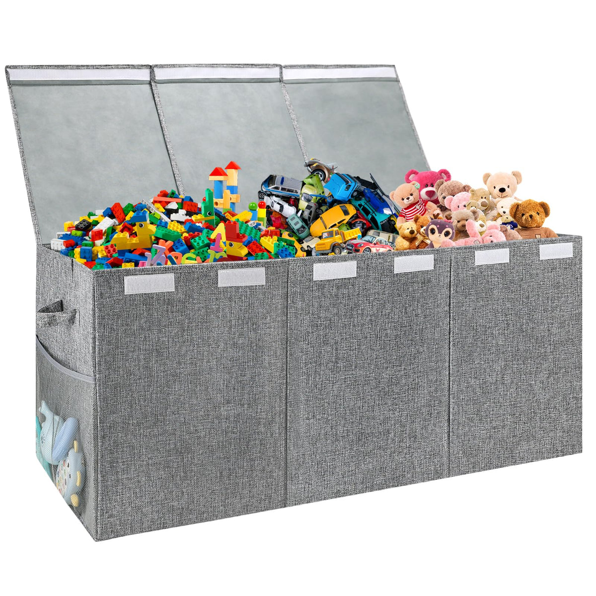 Maxuni toy storage organizer with lid for concealed clutter and easy access.