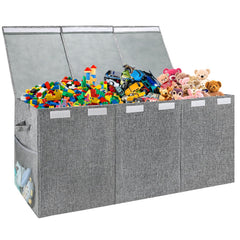 Maxuni toy storage organizer with lid for concealed clutter and easy access.