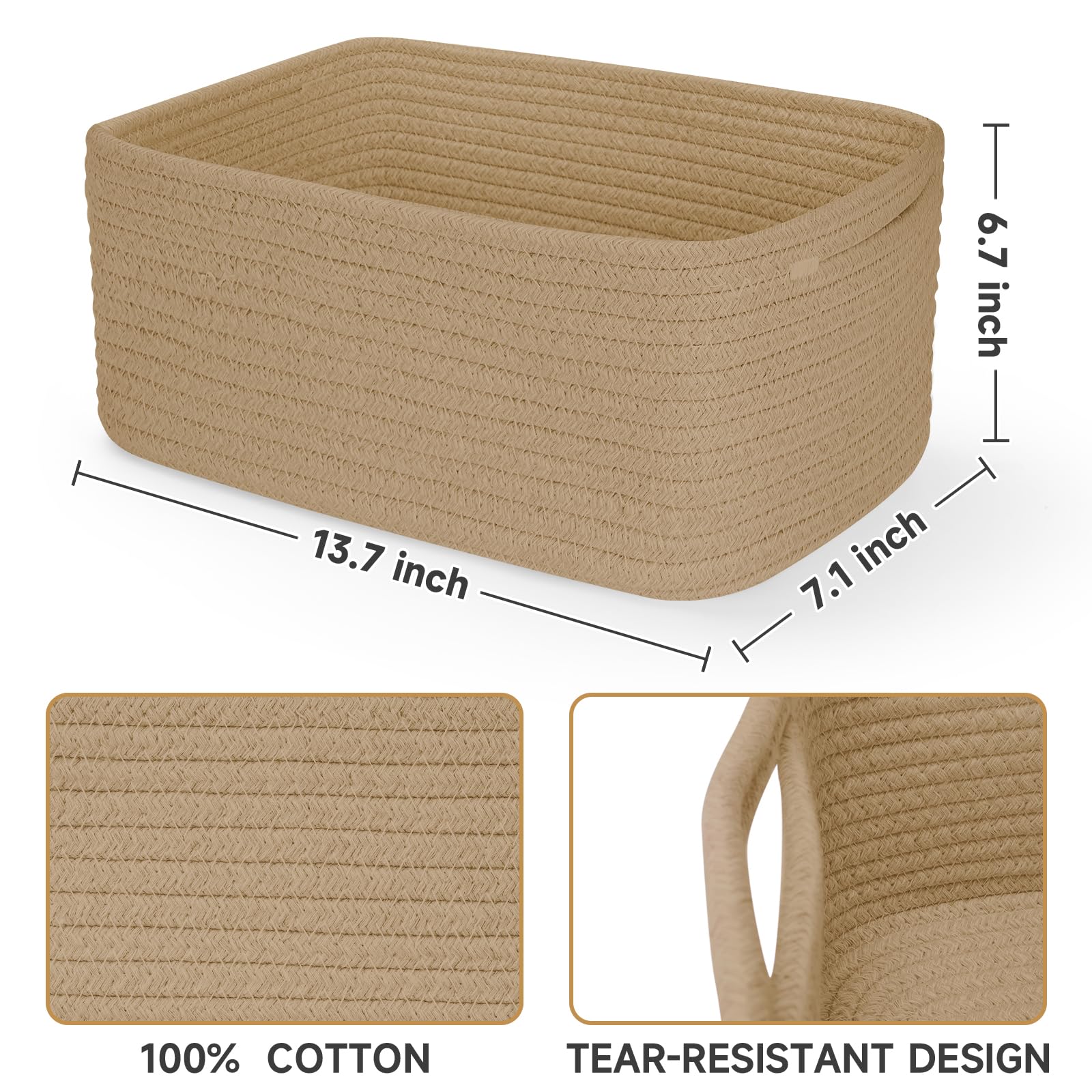 Maxuni woven cube basket closeup highlights soft cotton rope and durable construction.