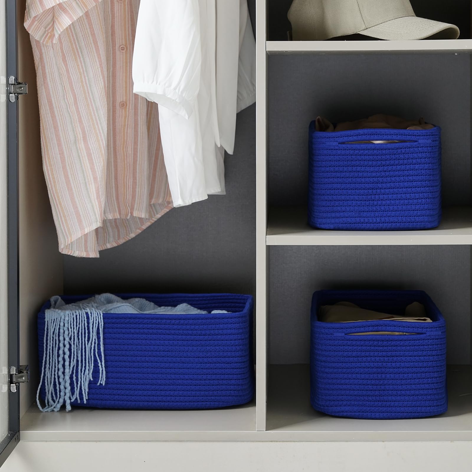 Maxuni woven rope basket closeup shows soft durable cotton rope texture for baby-safe storage