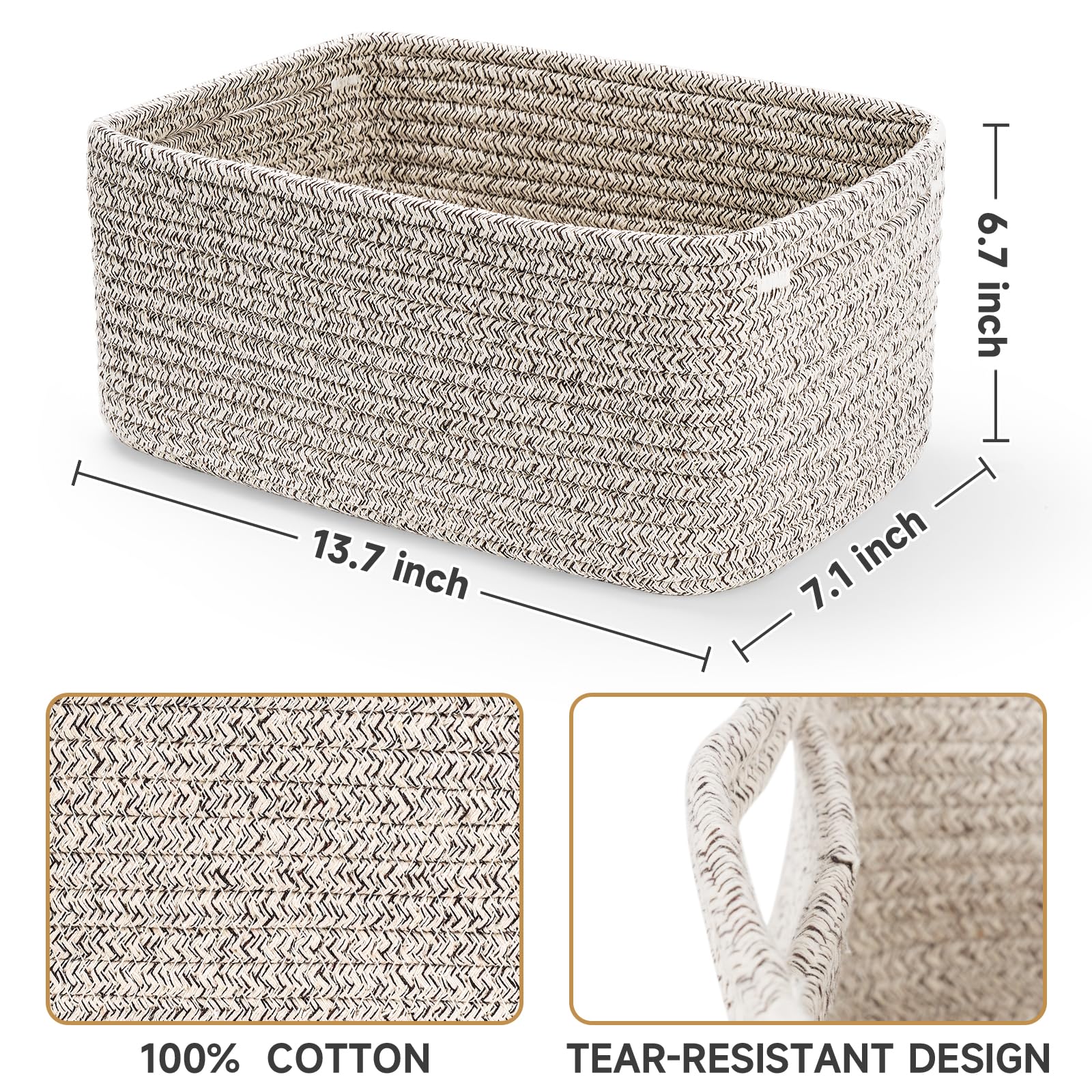 Maxuni woven rope shelf basket with soft handles for nursery storage.