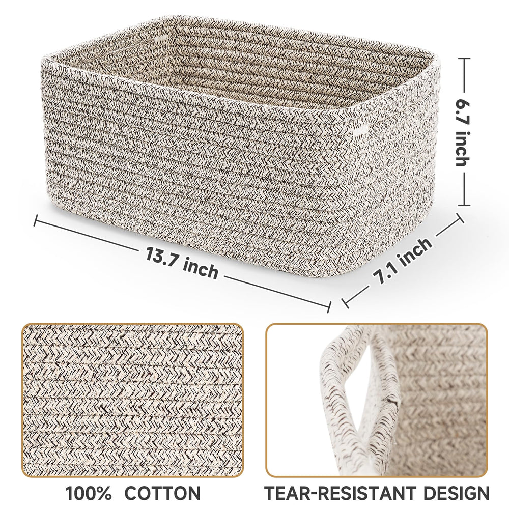 Maxuni woven rope shelf basket with soft handles for nursery storage.