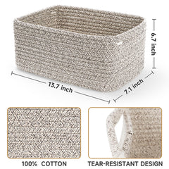 Maxuni woven rope shelf basket with soft handles for nursery storage.