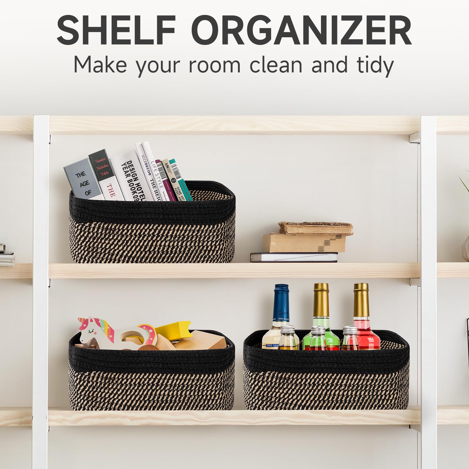 Maxuni woven shelf toy basket with soft rope texture for nurseries.