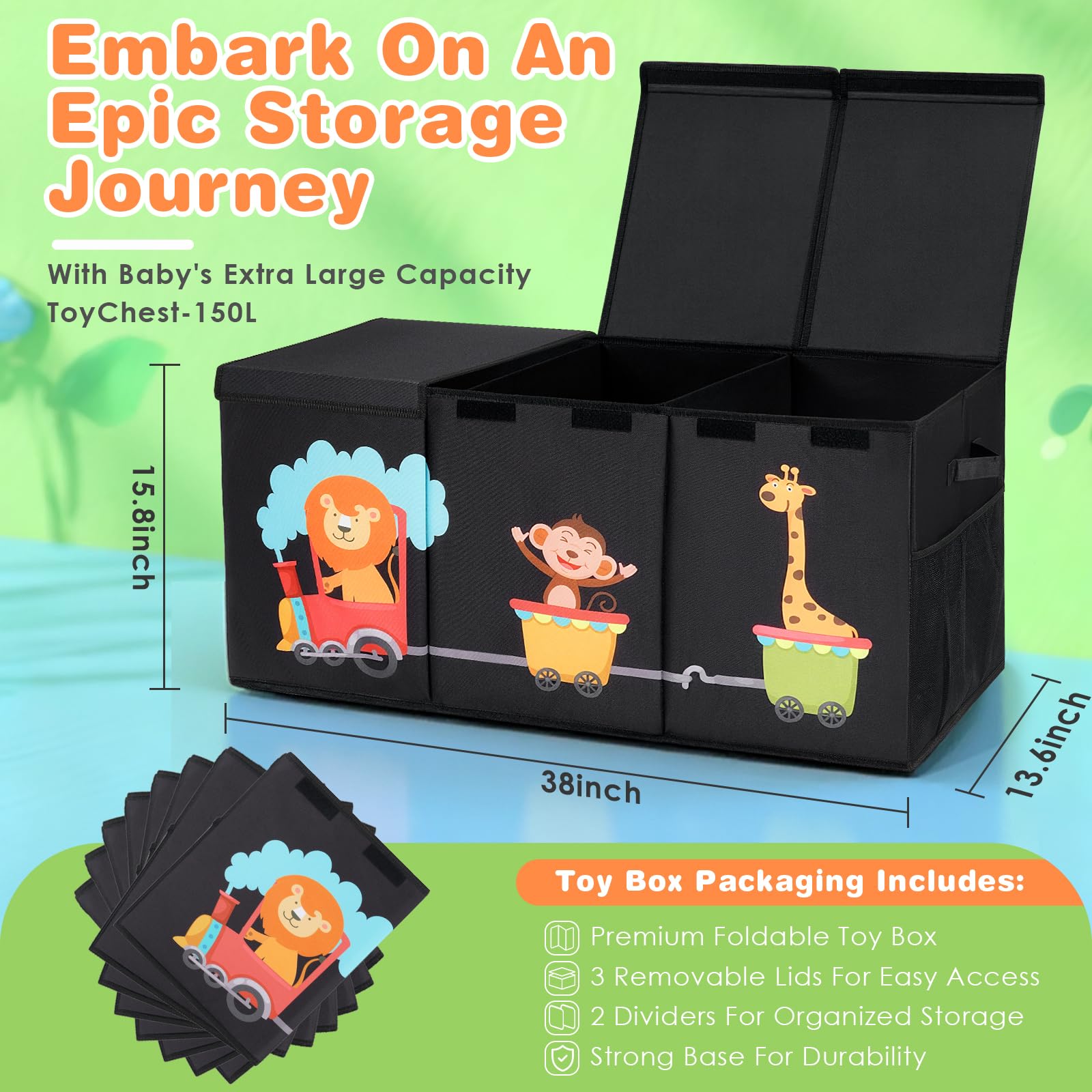 Maxuni XL Toy Box detachable divider organizes small items in two compartments.