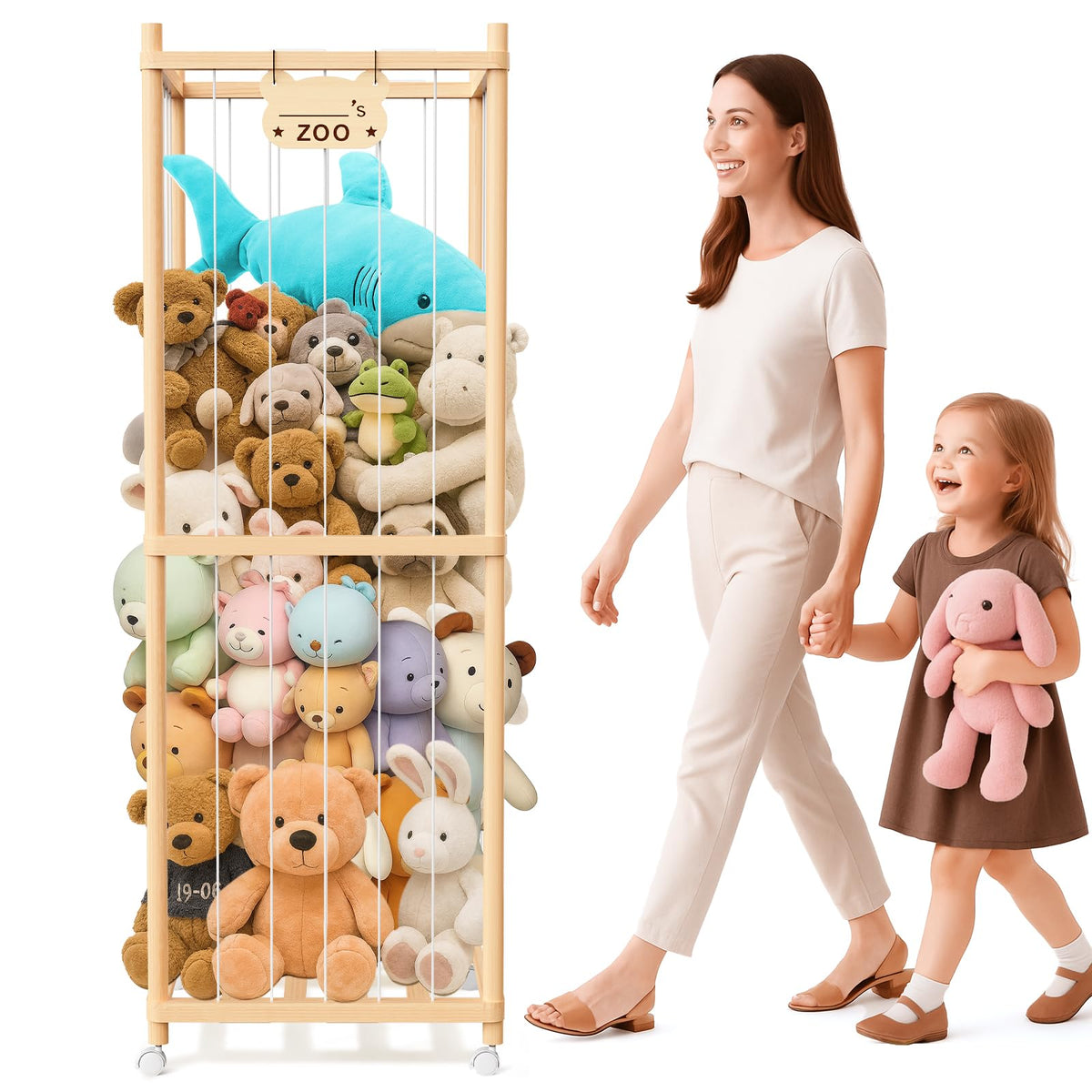May Eileen stuffed animal storage front view shows easy access for plush toys