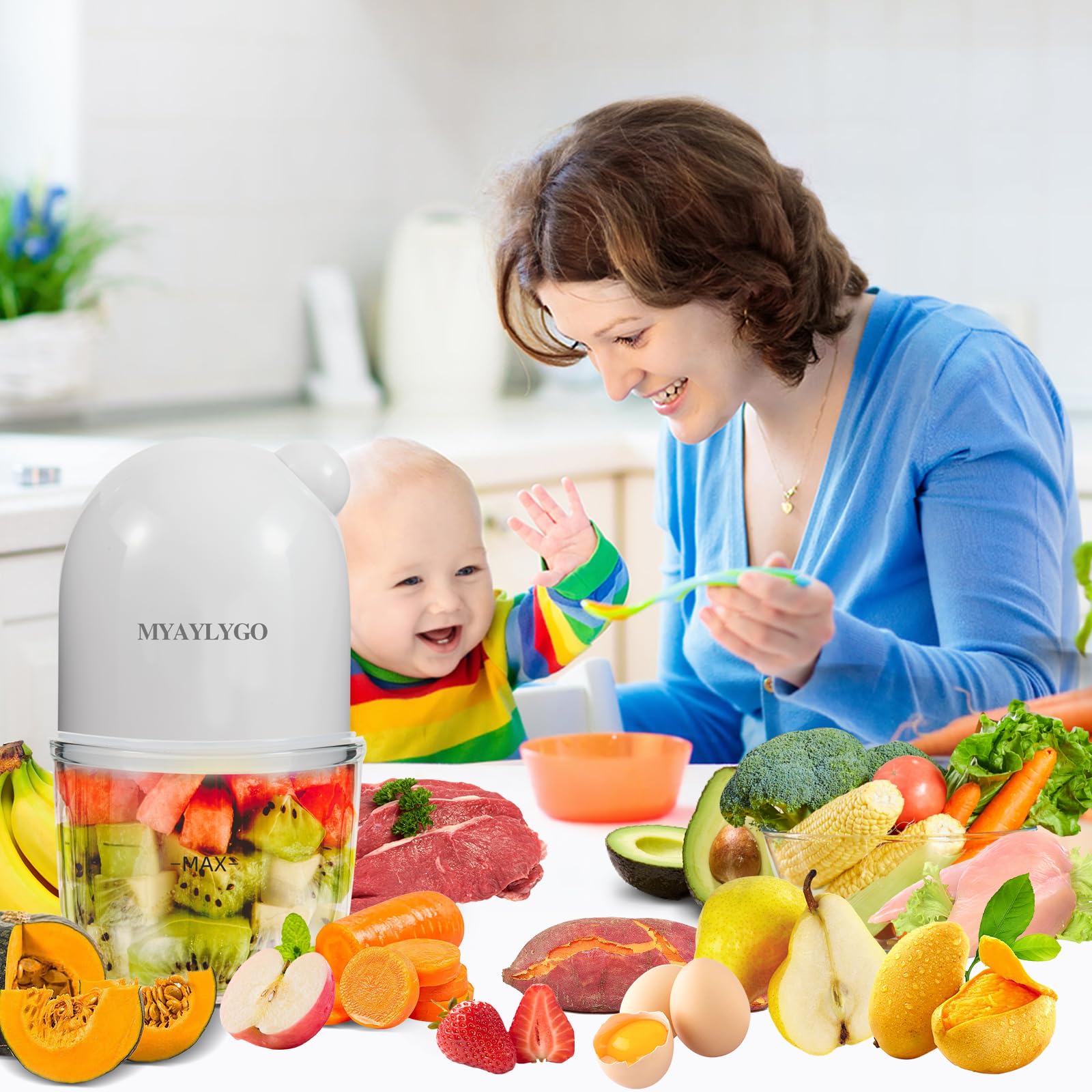 MYAYLYGO Baby Food Blender front view shows compact design for quick family meals
