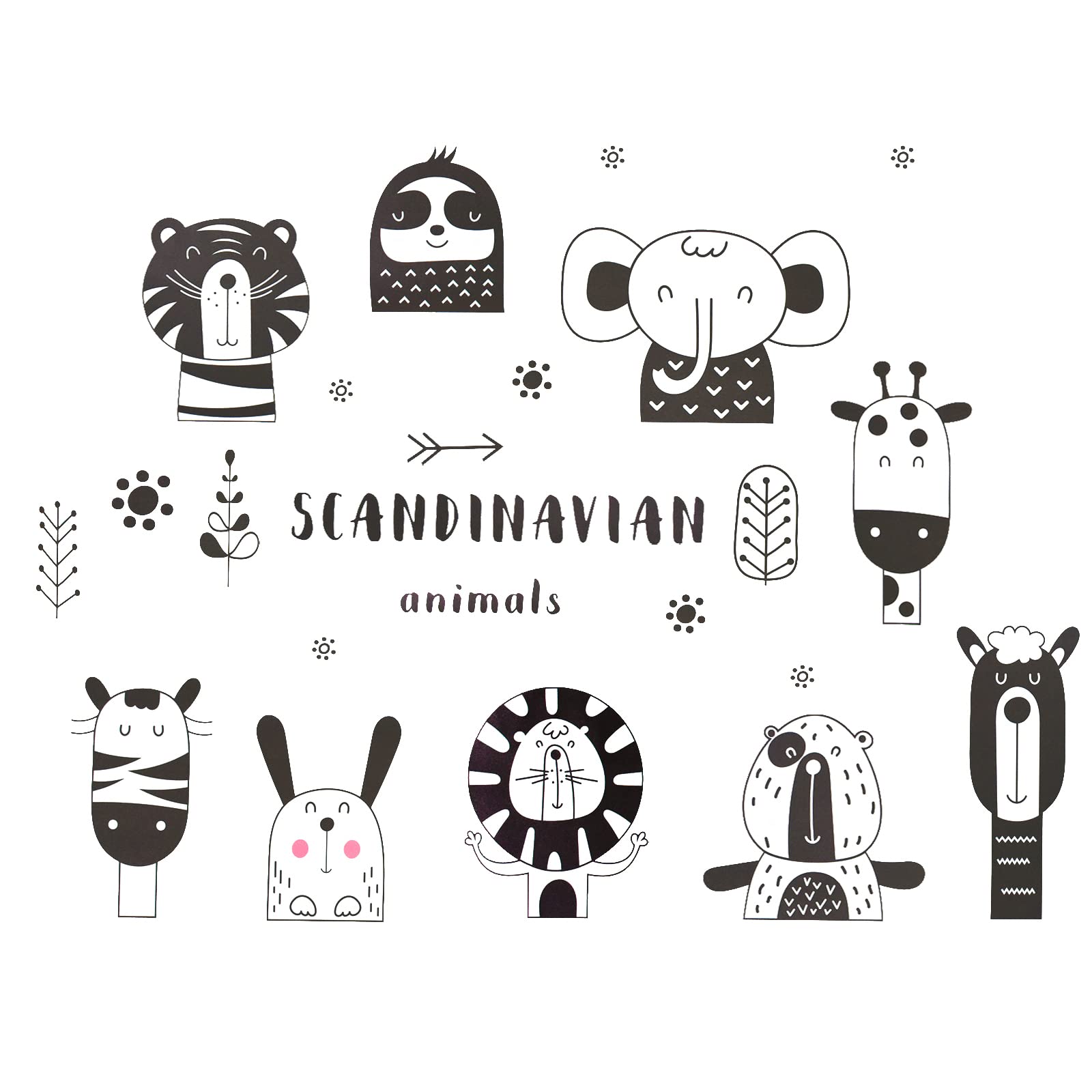 Maydahui Safari Wall Decals four sheets arranged on a wall to spark playful nursery vibes.