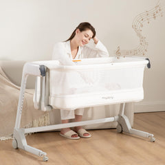 Maydolly baby bassinet showing automatic cry-detection feature for soothing
