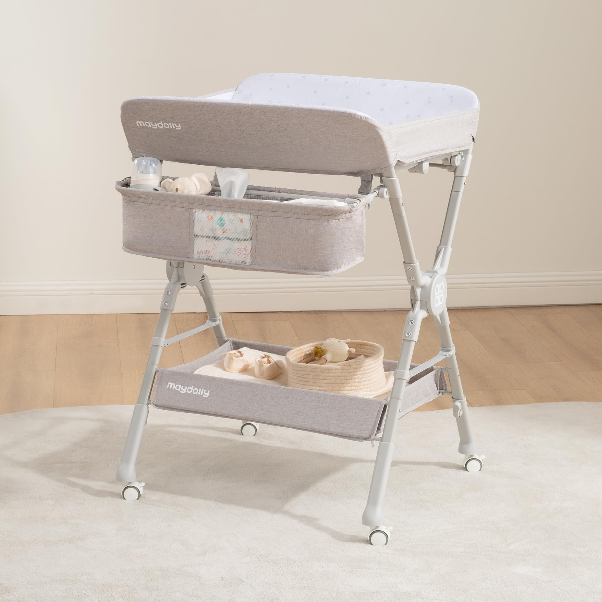Maydolly changing table gray with adjustable height for comfortable reach